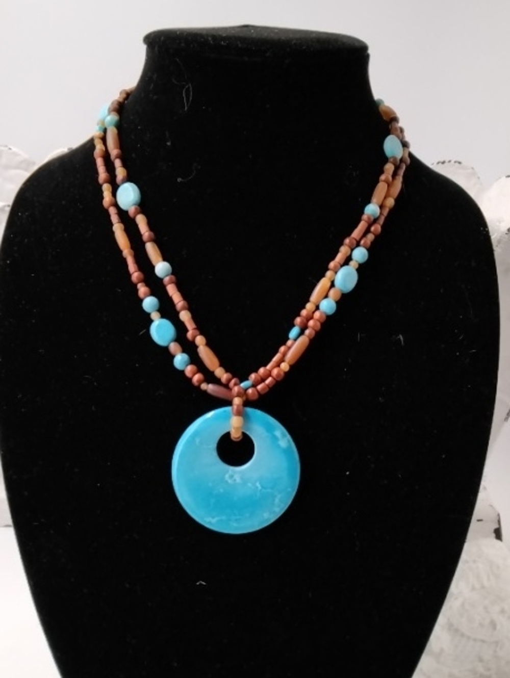 Turquoise Blue Bead Boho Pendant Necklace - Women Jewelry